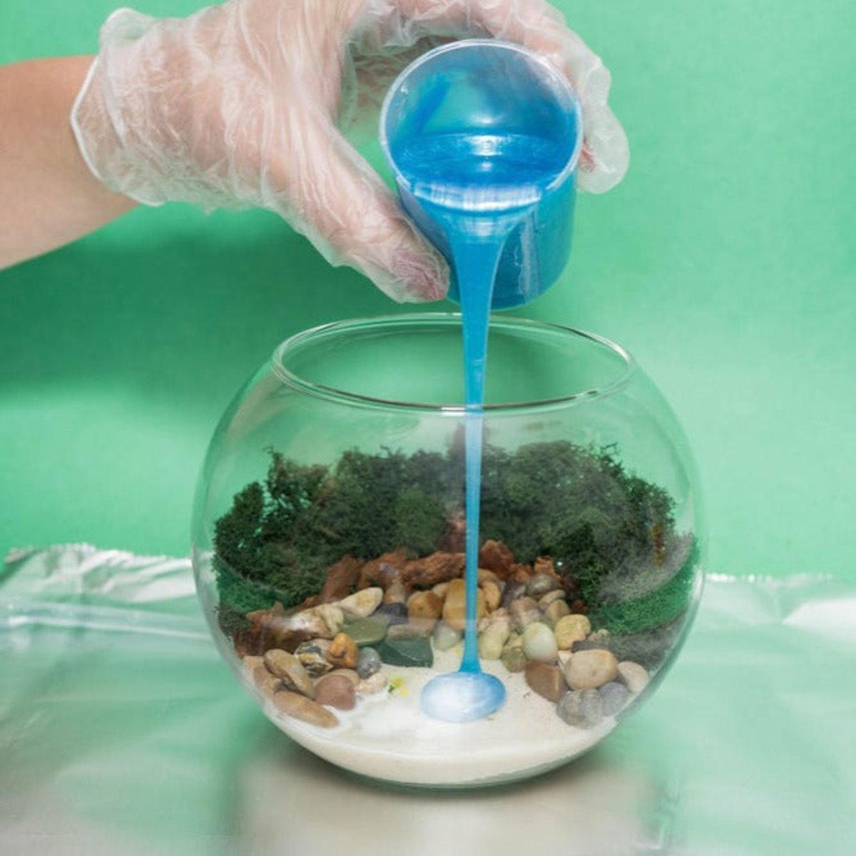 Terrarium shops plant with resin pond